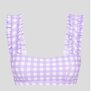 EPHEMERA Gingham Ruffle-trimmed Bikini Top (Light Purple)